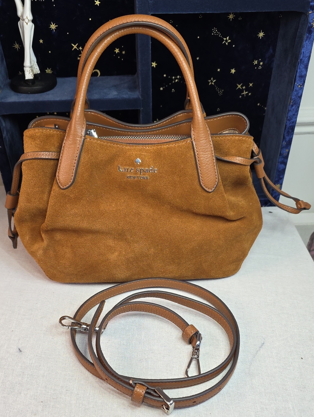 Kate Spade Dumpling Small Suede Satchel in Warm Gingerbread